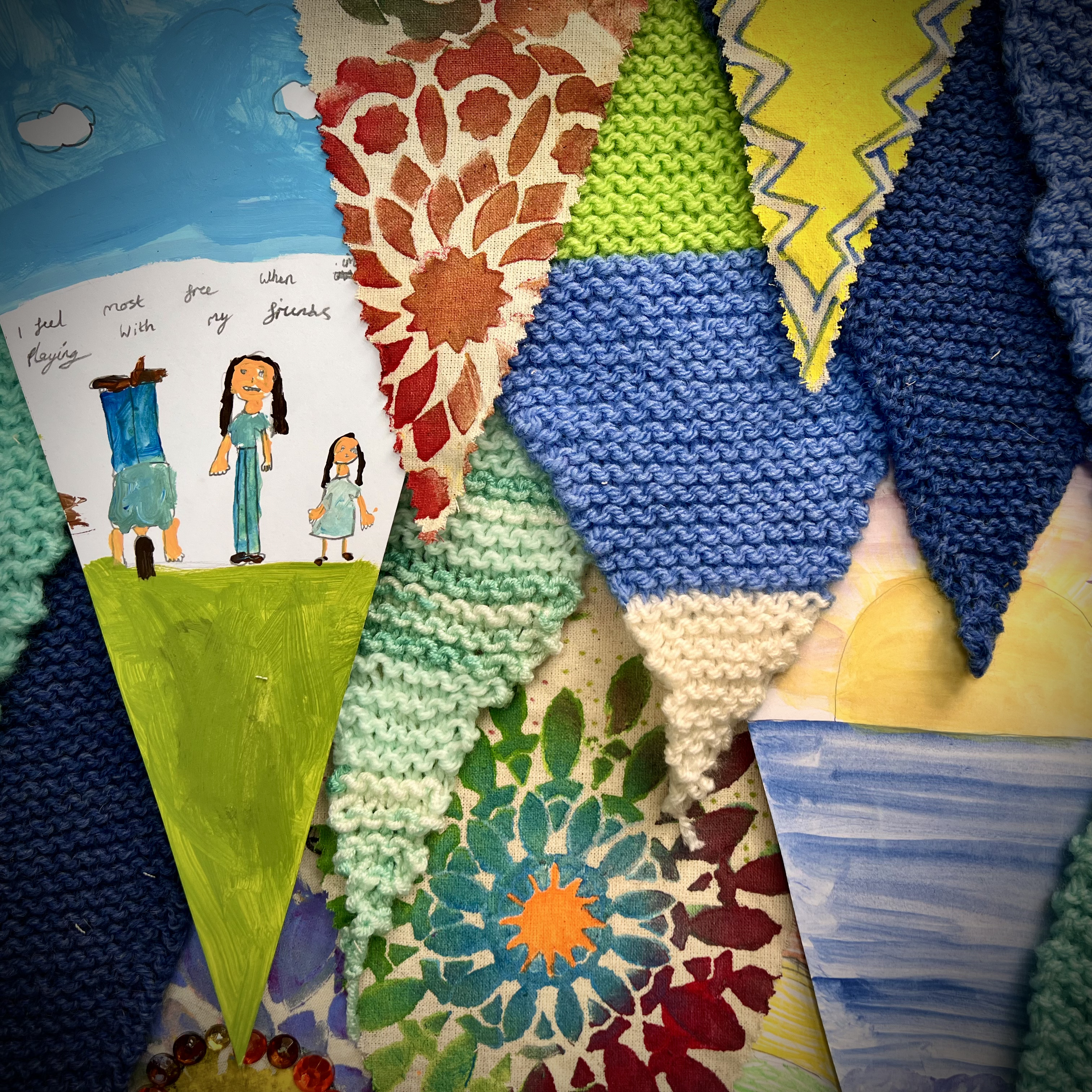 Colourful bunting expressing freedom and celebration - handwritten