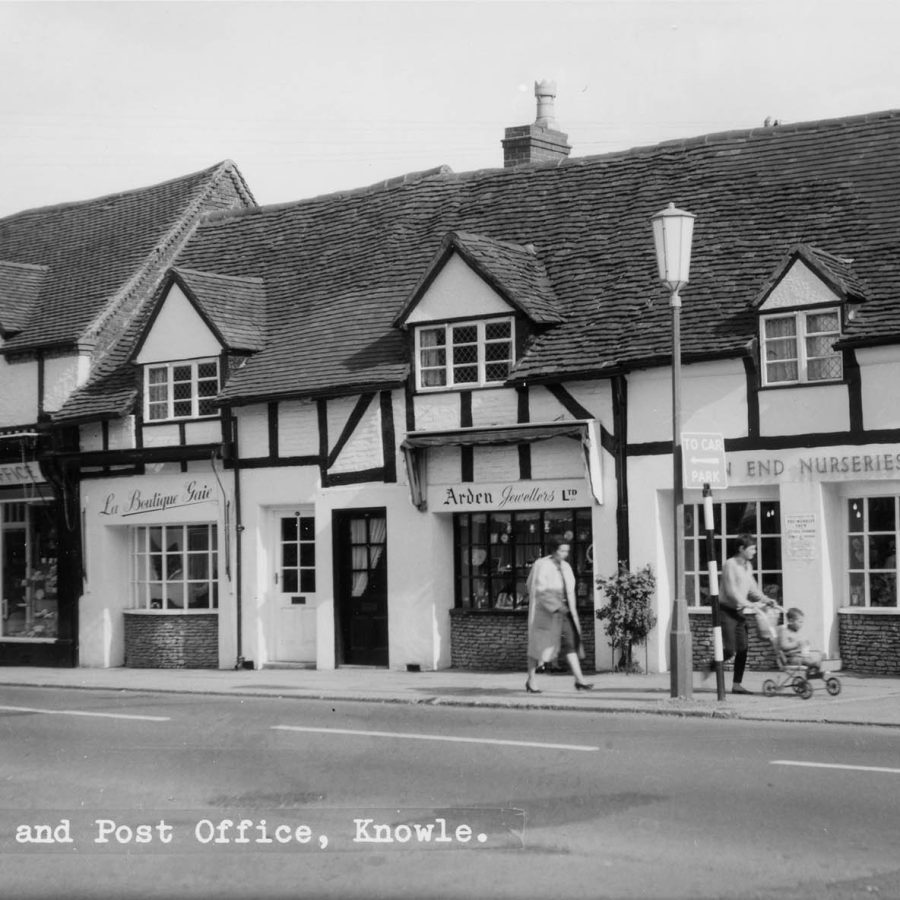Black and white image of Knowle High St from the 1960's