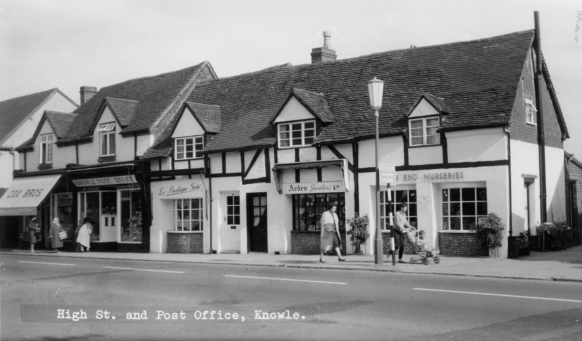 Black and white image of Knowle High St from the 1960's