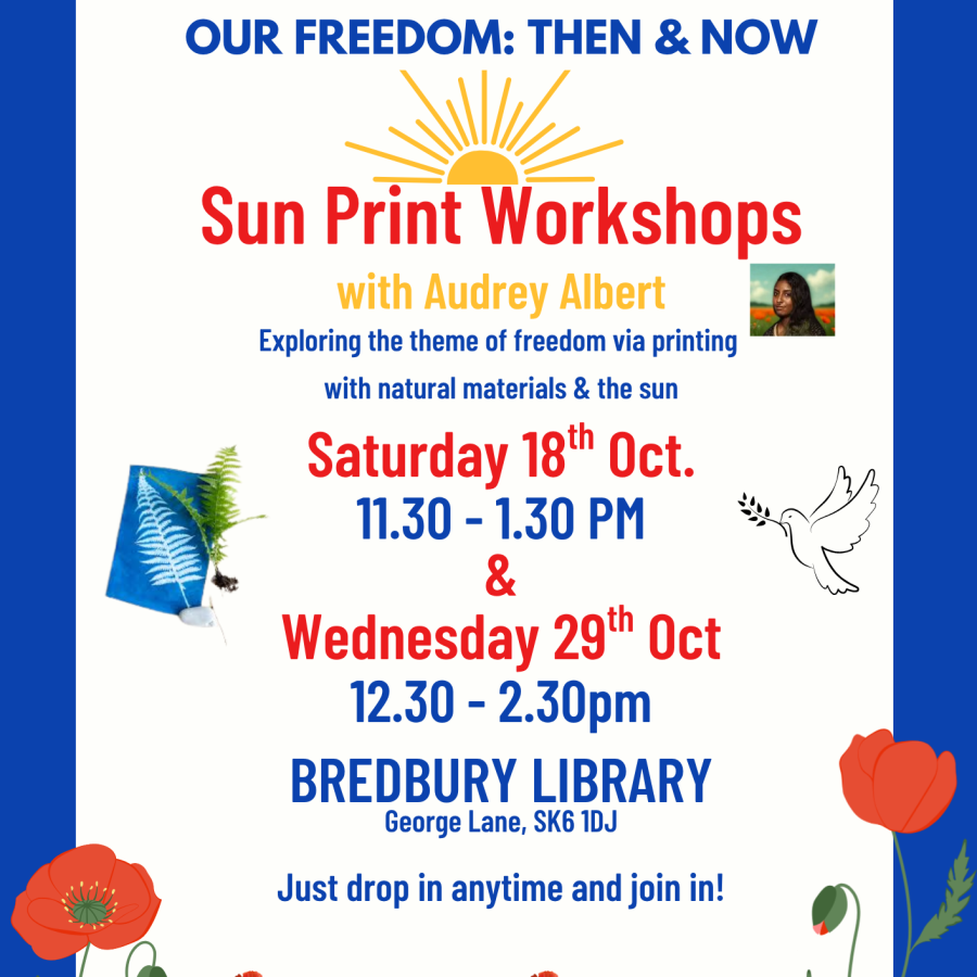 Poster for a sun print workshop at Bredbury Library