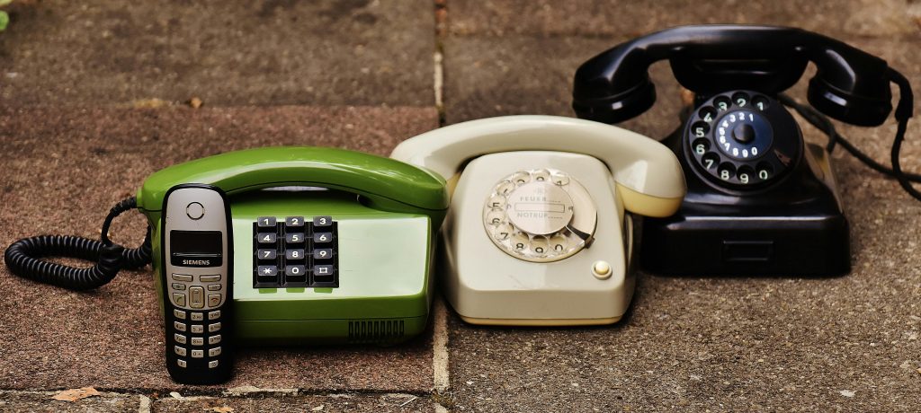 A range of telephones from different eras